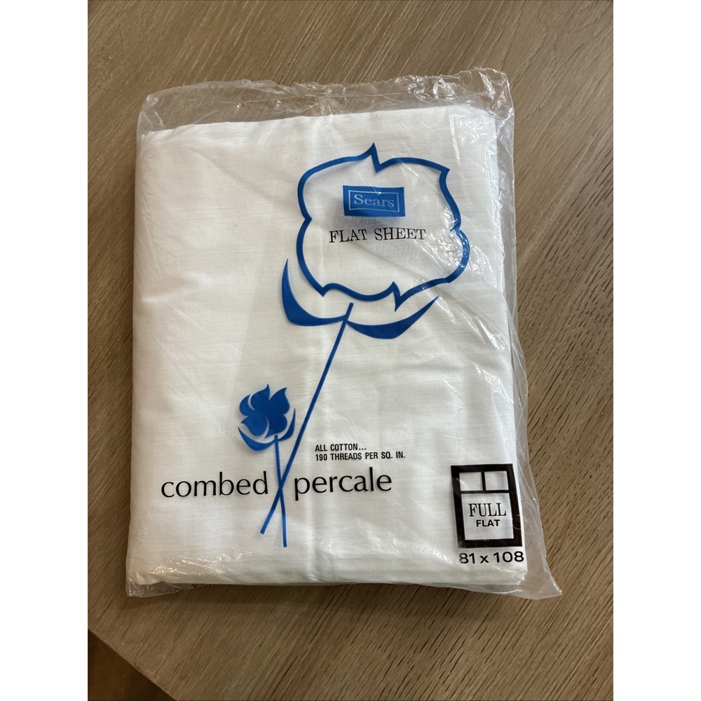 Vintage Sears Full Flat Sheet White Combed Percale 100% Cotton USA